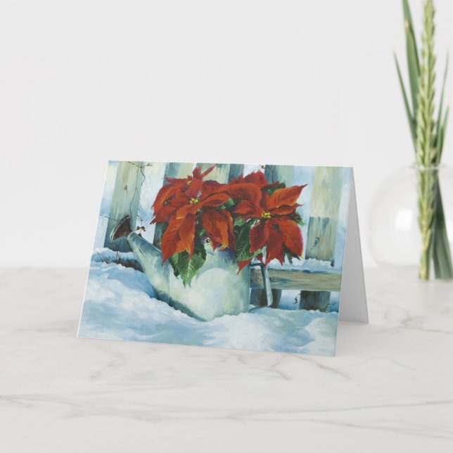 0525 Poinsettia in Watering Can Sympathy Card (Front)