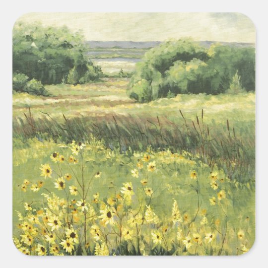 0545 Landscape with Sunflowers Square Sticker