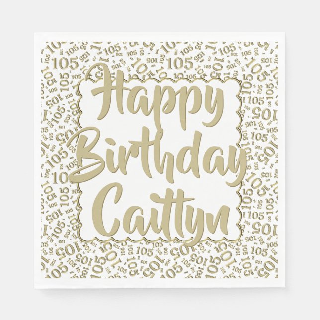 05 Birthday Number Pattern Scallops Gold/White Napkin (Front)