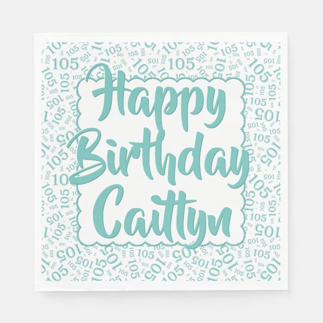 05 Birthday Number Pattern Scallops Teal/White Napkin (Front)