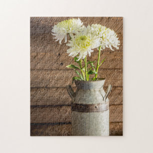 0797-White Spider Mums in Milk Can Jigsaw Puzzle