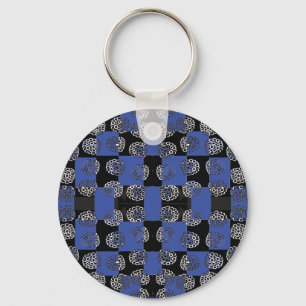 083 Flowers On Chequerboard Blue_Panel.ai Keychain