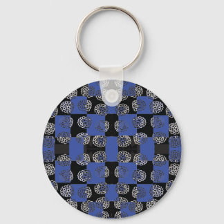 083 Flowers On Chequerboard Blue_Panel.ai Keychain