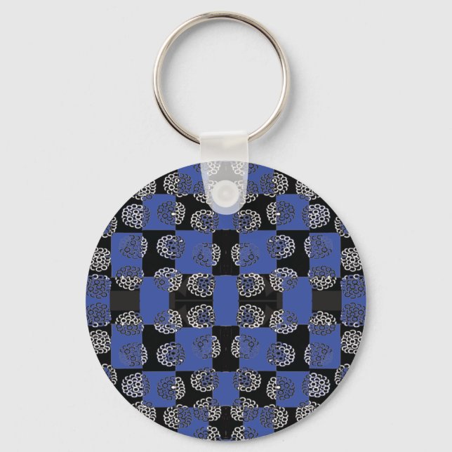 083 Flowers On Chequerboard Blue_Panel.ai Keychain (Front)