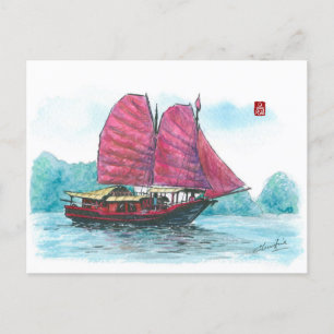 (085) Haylong Bay Junk Sailboat Postcard
