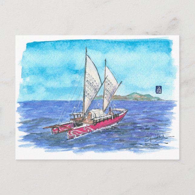 (095) Traditional Waka Sailboat Postcard (Front)