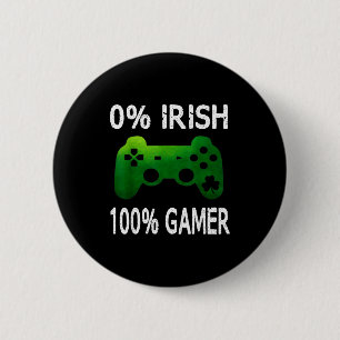 0% Irish 100% Gamer Funny St Patricks Day Video Ga 2 Inch Round Button