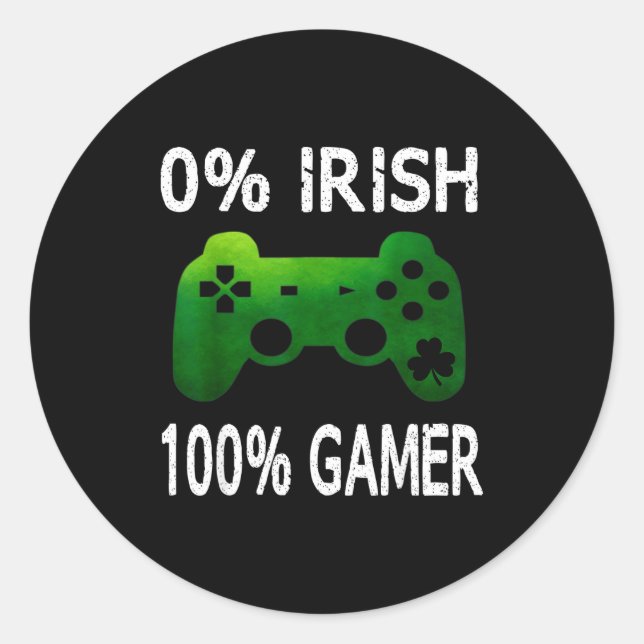 0% Irish 100% Gamer Funny St Patricks Day Video Ga Classic Round Sticker (Front)