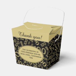 0th Birthday Party Gold/Black Number Pattern Favor Box