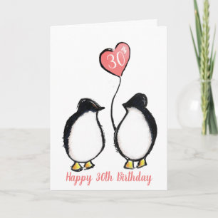 0th birthday wife/ girlfriend penguin pink heart   card