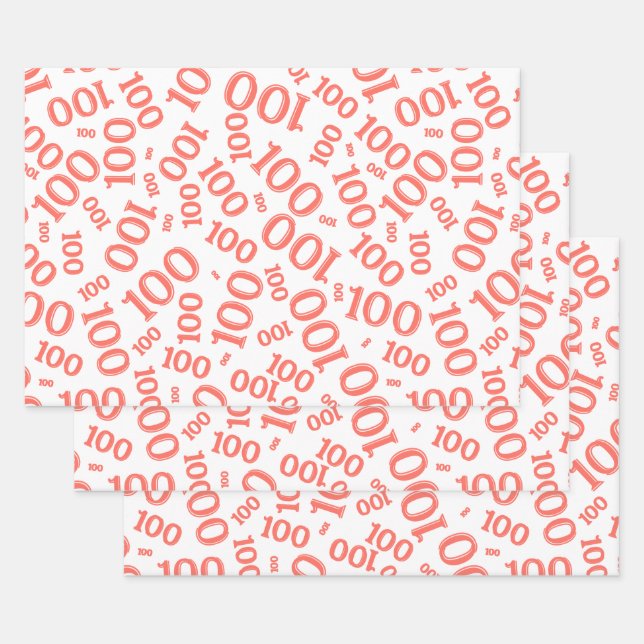 0th Modern Coral/White Random Number Pattern Wrapping Paper Sheet (Set)