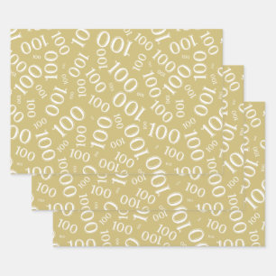 0th Modern Gold/White Random Number Pattern Wrapping Paper Sheet