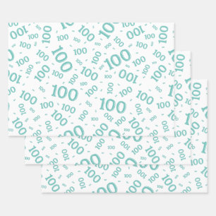 0th Modern Teal/White Random Number Pattern Wrapping Paper Sheet