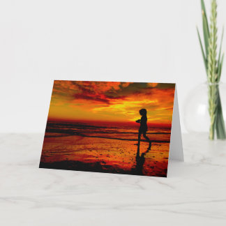 10006 Malibu, CA Zuma Beach seagull at sunset Card