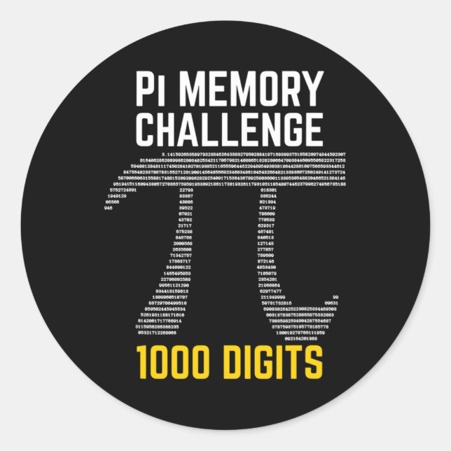 1000 Digits Of Pi Memory Challenge - Pi Day  Classic Round Sticker (Front)