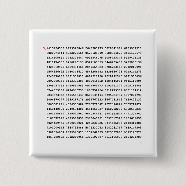 1000 First Digits Pi Number | Mathematical symbol 2 Inch Square Button (Front)