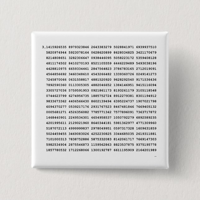 1000 First Digits Pi Number | Mathematical symbol 2 Inch Square Button (Front)