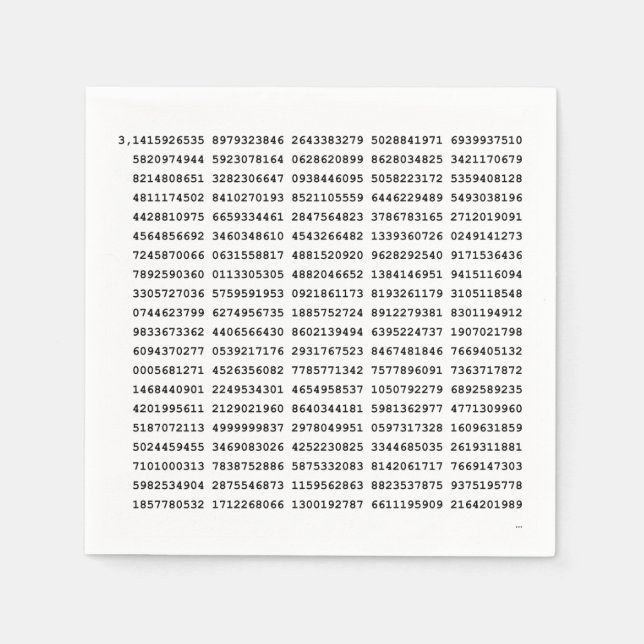 1000 First Digits Pi Number | Mathematical symbol Napkin (Front)