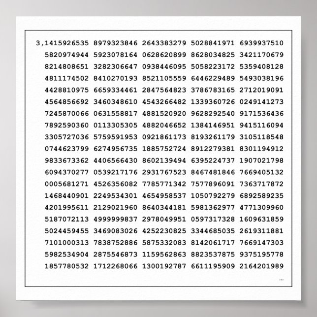 1000 First Digits Pi Number | Mathematical symbol Poster (Front)