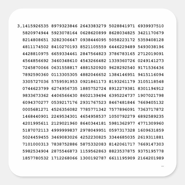 1000 First Digits Pi Number | Mathematical symbol Square Sticker (Front)