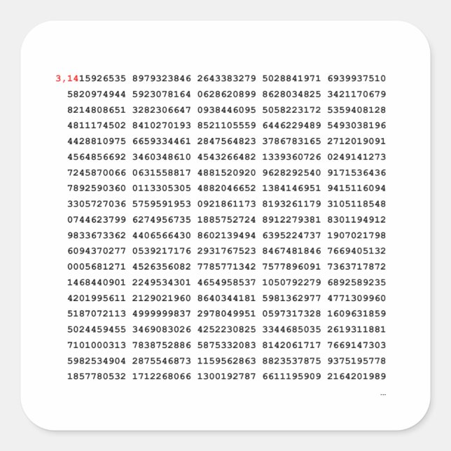 1000 First Digits Pi Number | Mathematical symbol Square Sticker (Front)