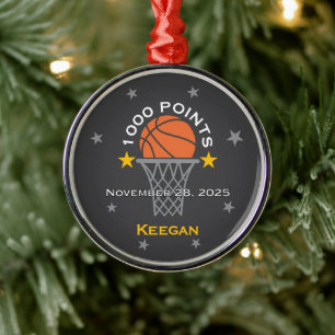 1000 Points Basketball Milestone Custom Metal Ornament