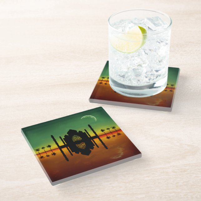1001 Oriental Night Reflection Glass Coaster (Angled)
