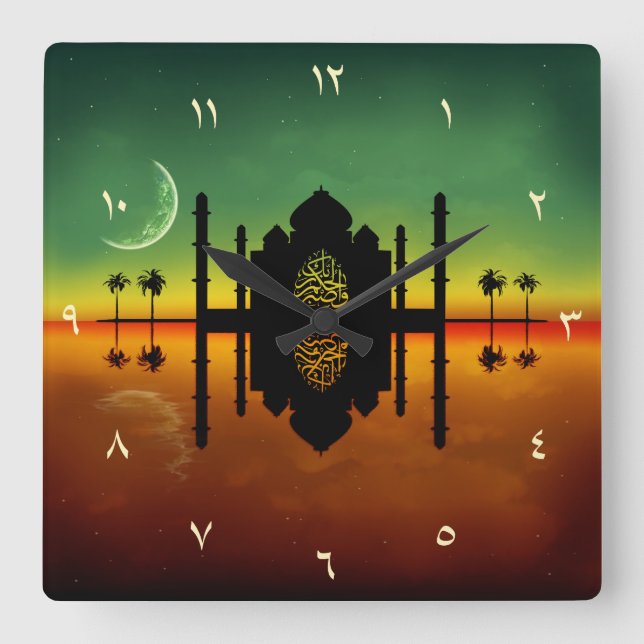1001 Oriental Night Reflection Square Wall Clock (Front)