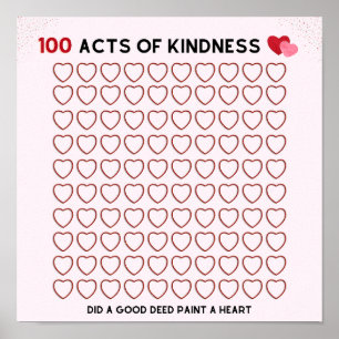 100 ACTS OF KINDNESS,GOOD DEED, TASK FOR A CHILD P POSTER