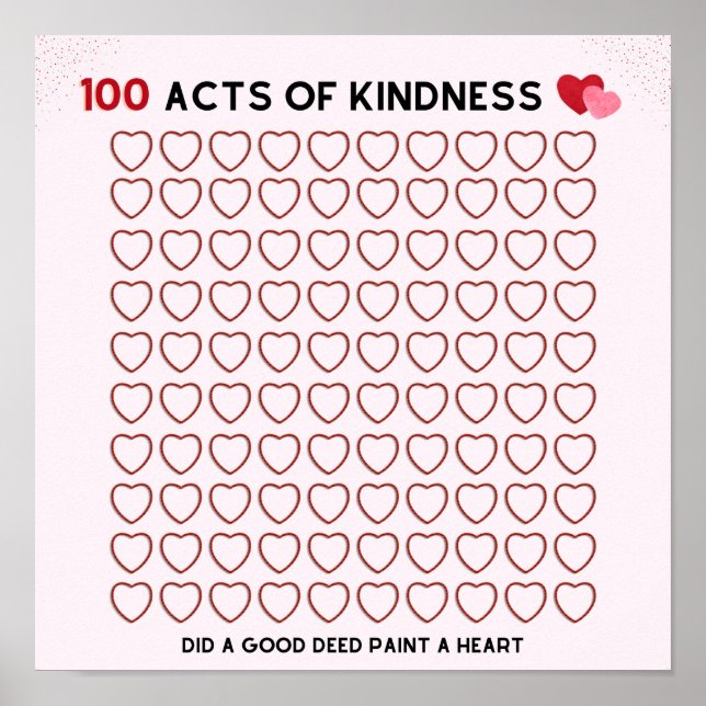 100 ACTS OF KINDNESS,GOOD DEED, TASK FOR A CHILD P POSTER (Front)