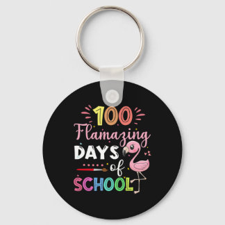 100 Amazing Days Of School Cute Flamingo Student T Keychain