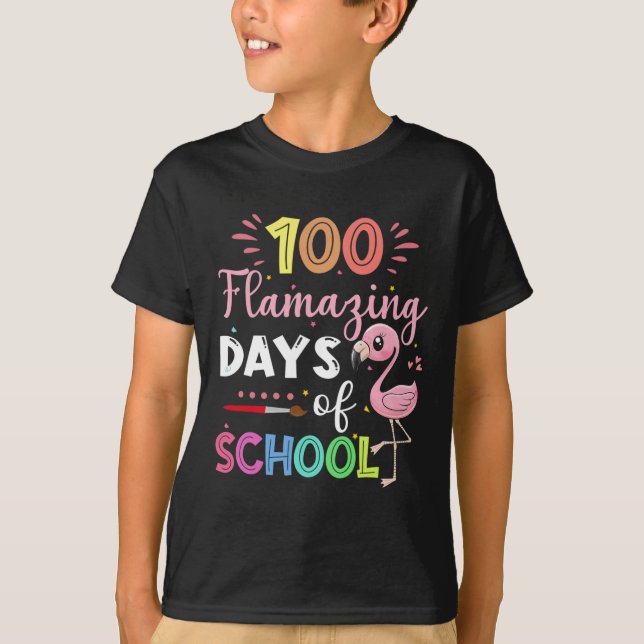 100 Amazing Days Of School Cute Flamingo Student T T-Shirt (Front)