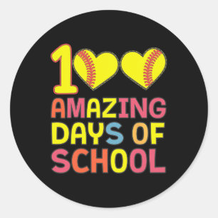 100 Amazing Days Of School Softll Player Student B Classic Round Sticker