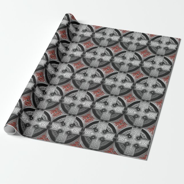 [100] Ancient Celtic Sacred Silver Knot Cross Wrapping Paper (Unrolled)