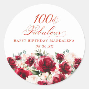 100 and Fabulous Birthday Personalized Custom Classic Round Sticker