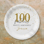 100 and Fabulous Gold Black Birthday Party Paper Plate<br><div class="desc">This chic black and gold script typography,  100 and fabulous gold stars confetti birthday party celebration paper plate can be personalized with your birthday celebration information. Designed by Thisisnotme©</div>