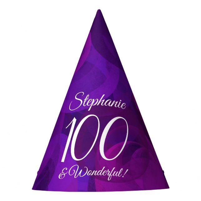 100 and Wonderful Elegant Purple Birthday Party Hat (Front)