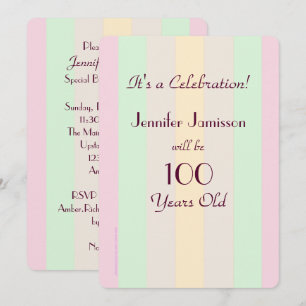 100 ans Pastel Stripe Party Invitation Invitation
