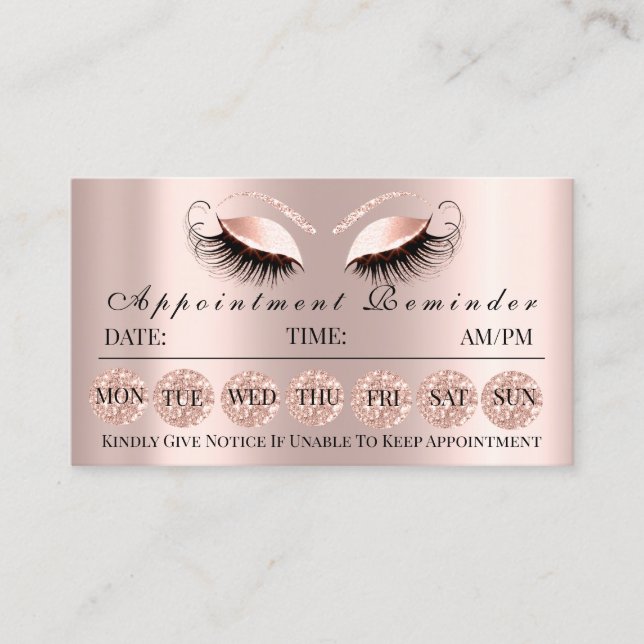 100 Appointment Reminder Cards Makeup Lash RoseLux (Front)