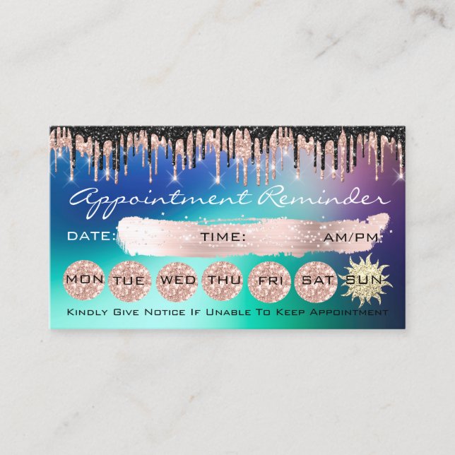 100 Appointment Reminder Rose Holographic Drips Business Card (Front)