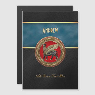 [100] Assyrian Winged Bull: Gold and Black Lamassu Magnetic Invitation
