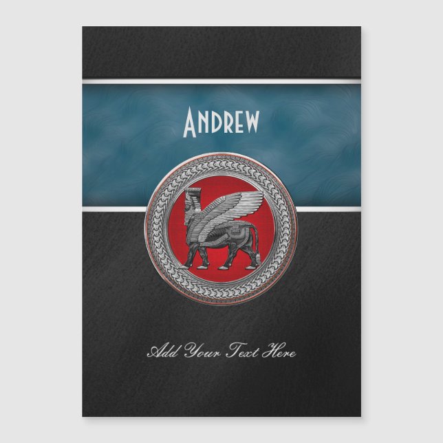 [100] Assyrian Winged Bull: Silver & Black Lamassu (Front)