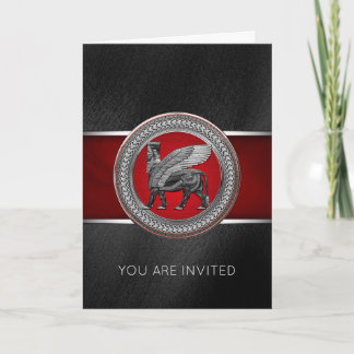 [100] Assyrian Winged Bull: Silver & Black Lamassu Invitation