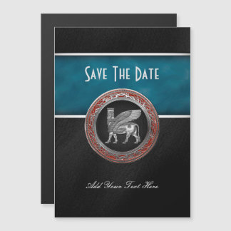 [100] Assyrian Winged Bull - Silver Lamassu Magnetic Invitation