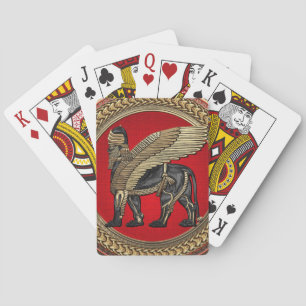 [100] Assyrian Winged Lion: Gold & Black Lamassu Playing Cards