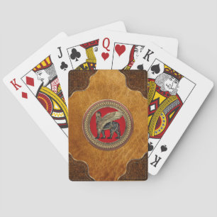 [100] Assyrian Winged Lion: Gold & Black Lamassu Playing Cards