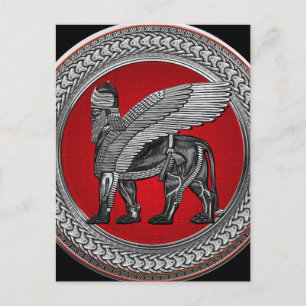 [100] Assyrian Winged Lion: Gold & Black Lamassu Postcard