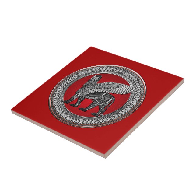 [100] Assyrian Winged Lion: Gold & Black Lamassu Tile (Side)