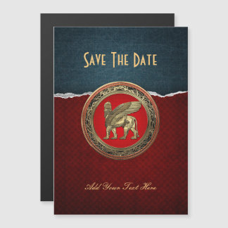 [100] Assyrian Winged Lion - Gold Lamassu Magnetic Invitation
