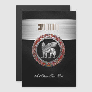 [100] Assyrian Winged Lion - Silver Lamassu Magnetic Invitation